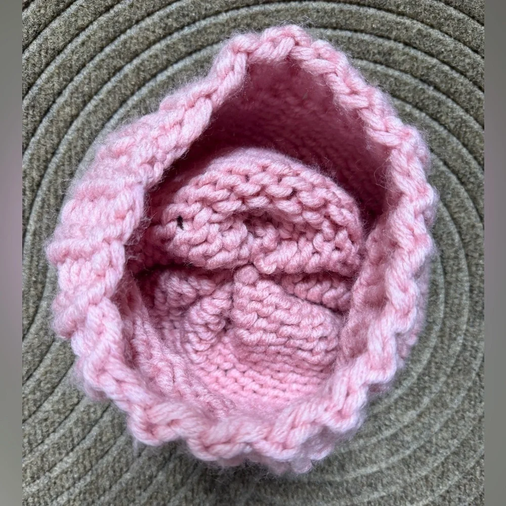 Cozy Soft Pink Large Knit Beanie Hat with Pom Pom